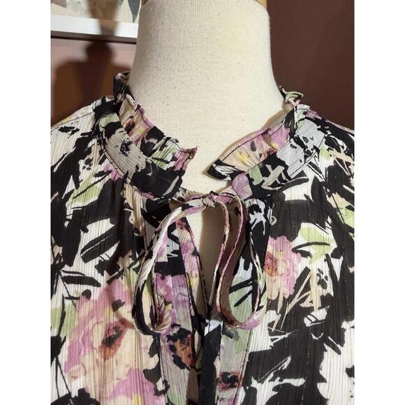 Torrid Crinkle Chiffon Raglan Tie Front Blouse Womens 3X Black Peasant Flowy - Picture 2 of 10